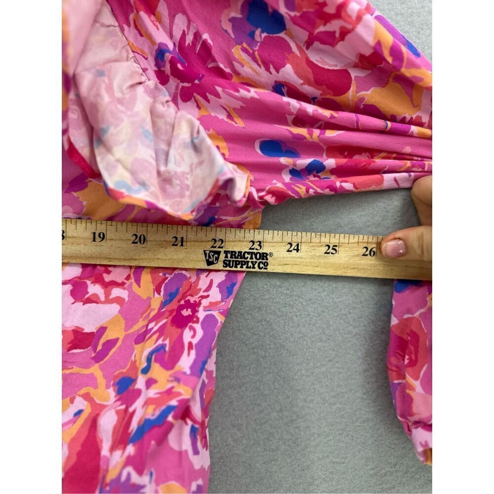 Something Navy Women Multicolor Floral Ruffle Puff Sleeve Button Shirt Large - Picture 7 of 8